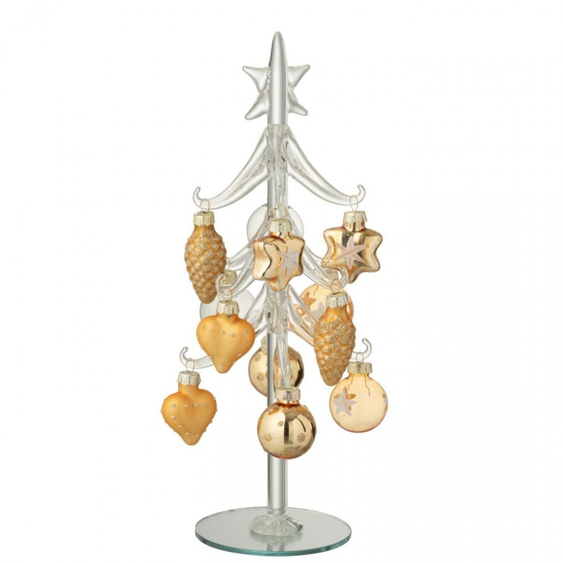 Sapin de Noël + Boules en verre transparent/couleur or J-Line