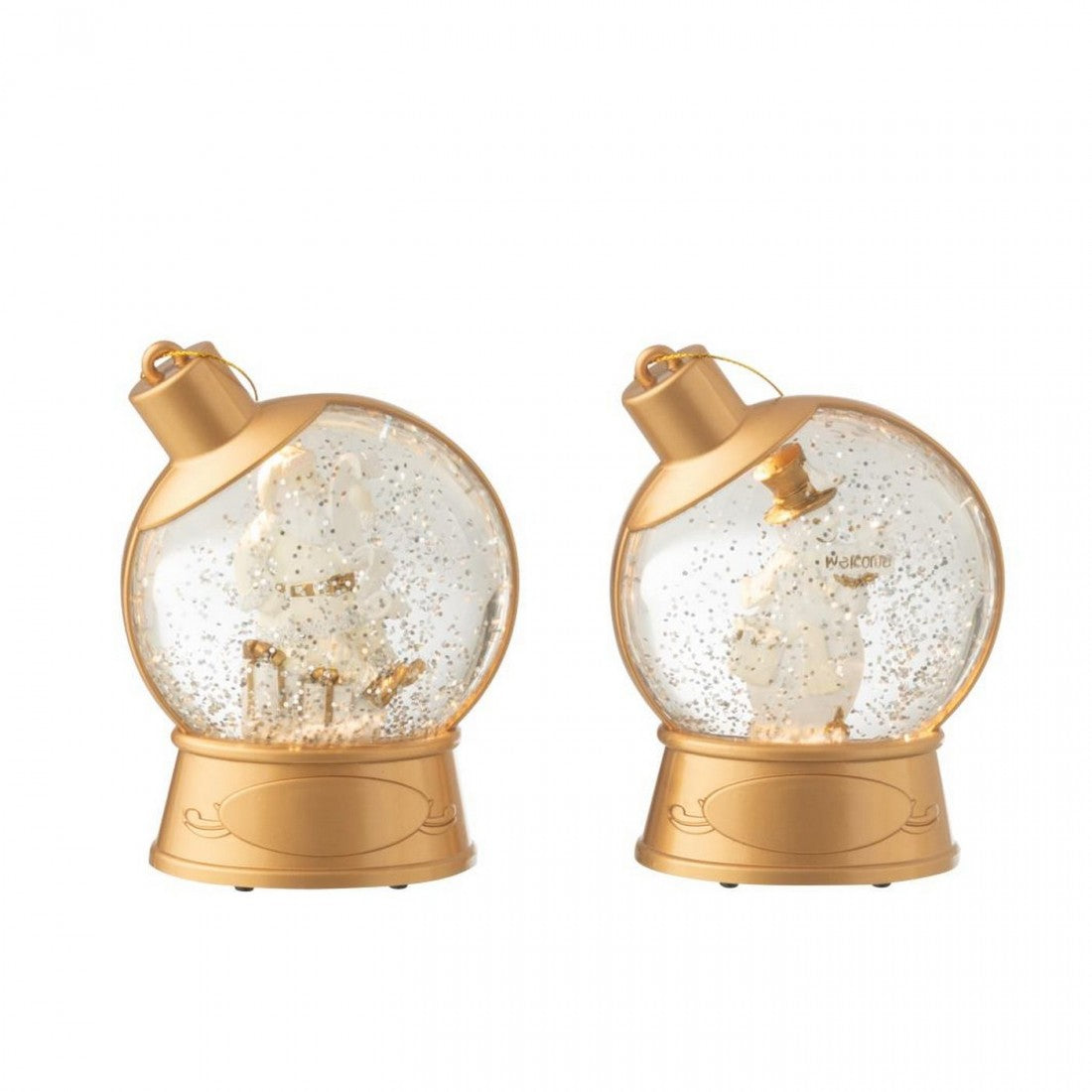 Décoration à suspendre boule d’eau bonhomme de neige + Père Noël plastique blanc lot de 2 J-line