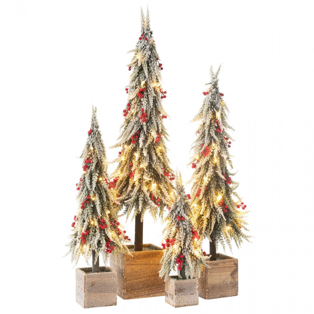 Sapin de Noël + Neige artificielle LED vert/rouge, grand modèle H75 cm J-Line