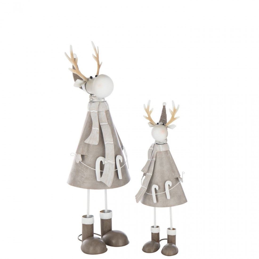 Set de 2 bougeoirs renne en métal beige/gris J-Line