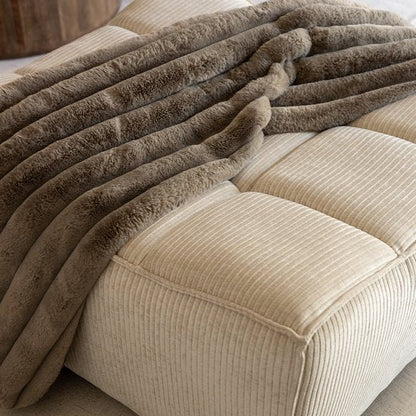 Plaid Large Velours Côtelé Polyester Taupe J-Line