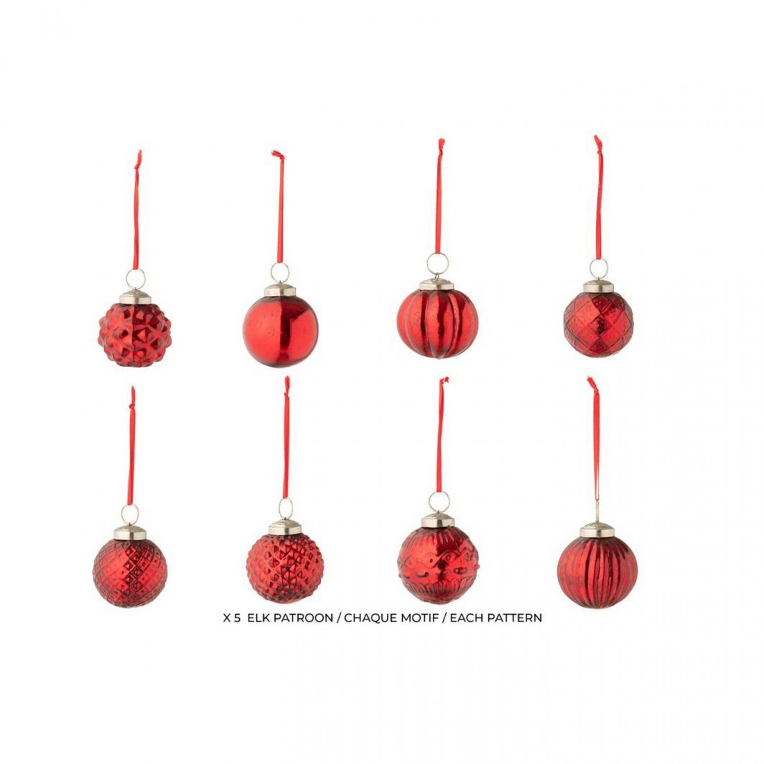 Boîte de 40 boules de Noël, 8 motifs, verre rouge de Noël, J-Line