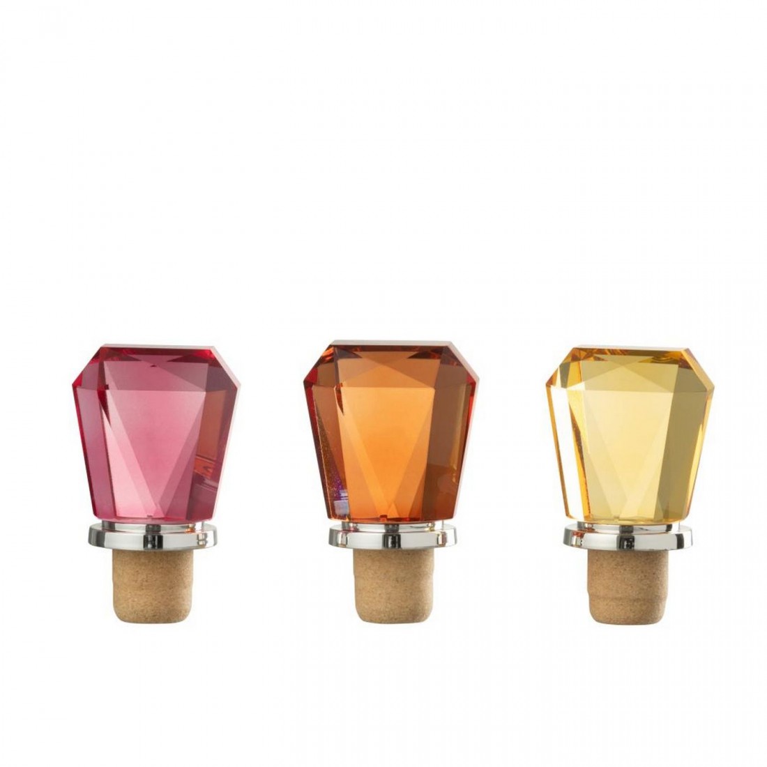 Set de 3 bouchons de bouteille en verre géométrique jaune/orange J-Line