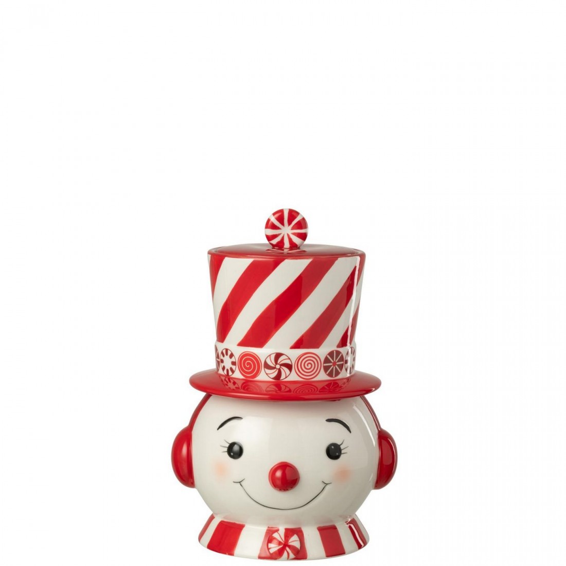Déstockage Bonhomme de neige décoratif + Chapeau Dolomite Rouge de Noël/Blanc J-Line