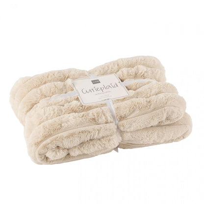 Grand plaid en polyester aspect velours côtelé beige 180 cm x 130 cm J-Line