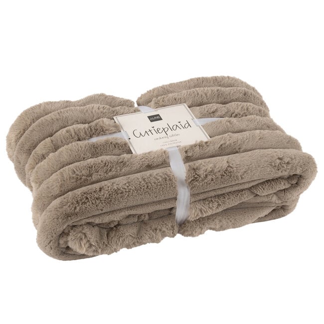 Plaid Large Velours Côtelé Polyester Taupe J-Line