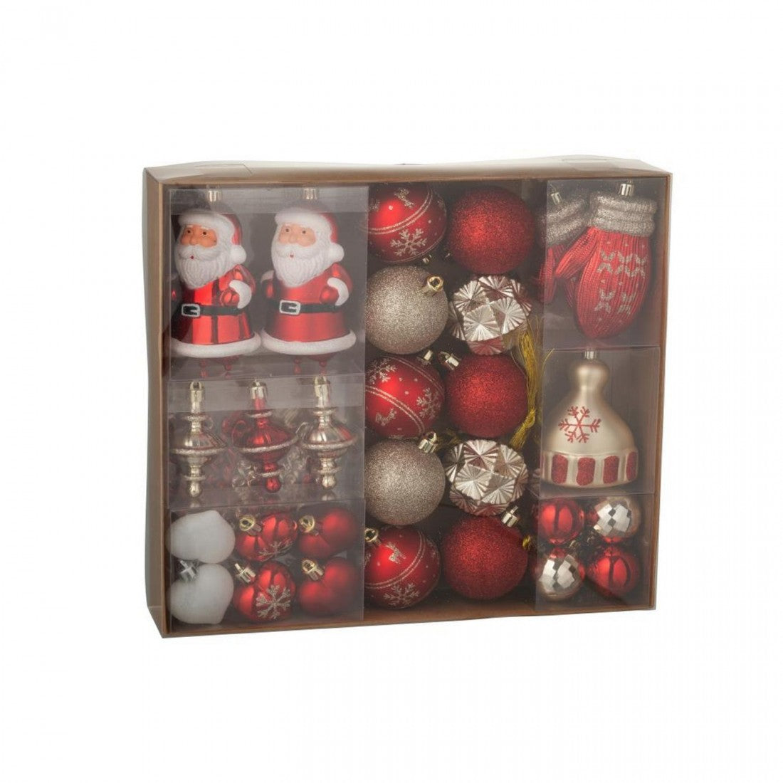 Boîte de 45 boules de Noël en plastique rouge Noël/couleur or j-line