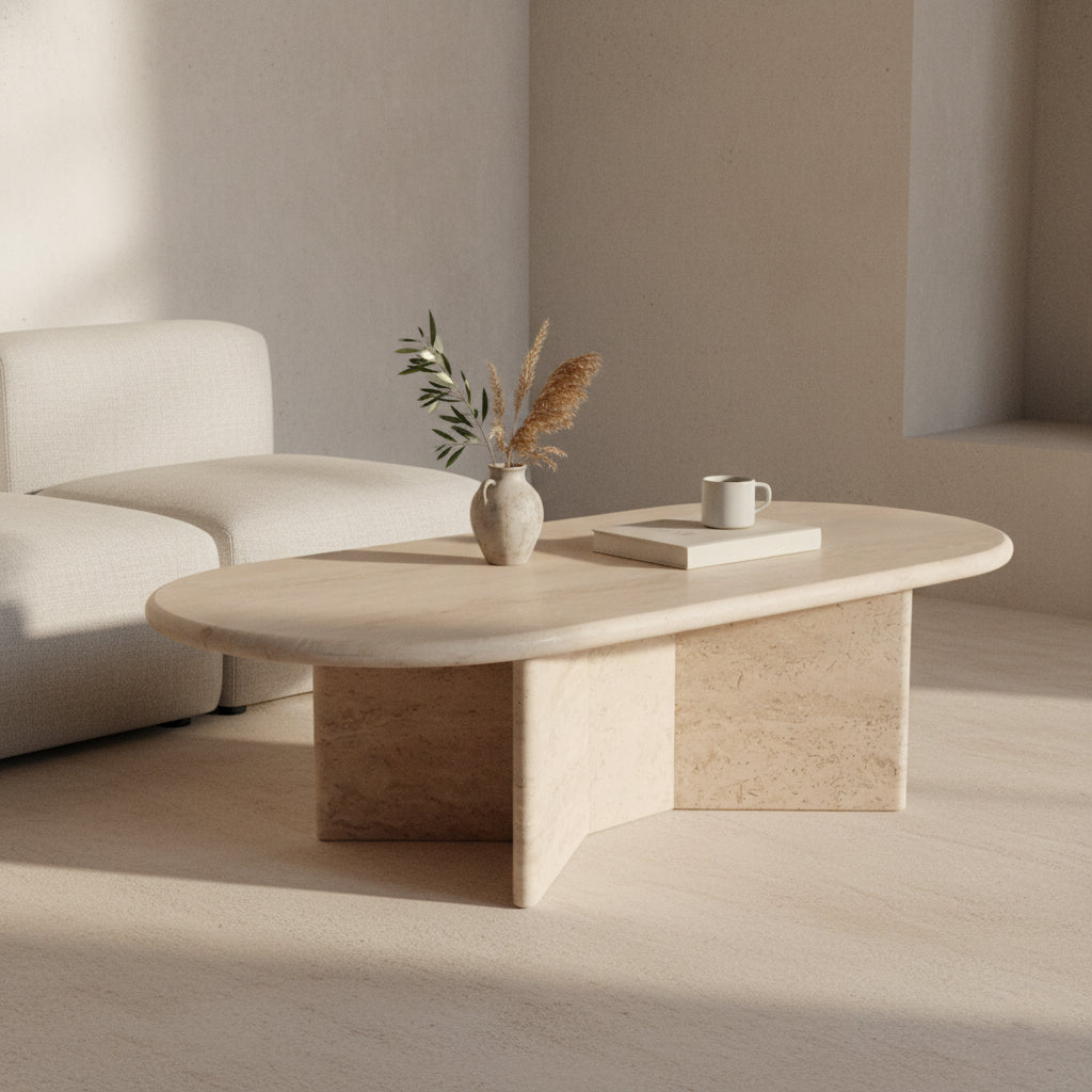 Table basse en travertin rectangulaire Raw Materials