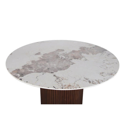 Table ronde Urban Chique en marbre céramique / placage noyer, pied central Pole To Pole
