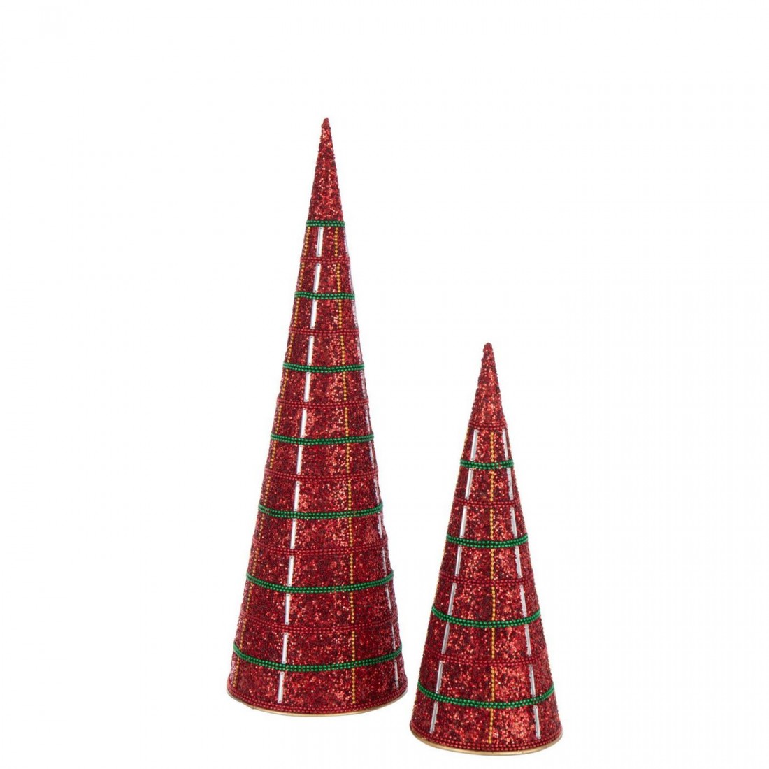 Cône Fer/Perles Rouge Noël Lot de 2 J-Line