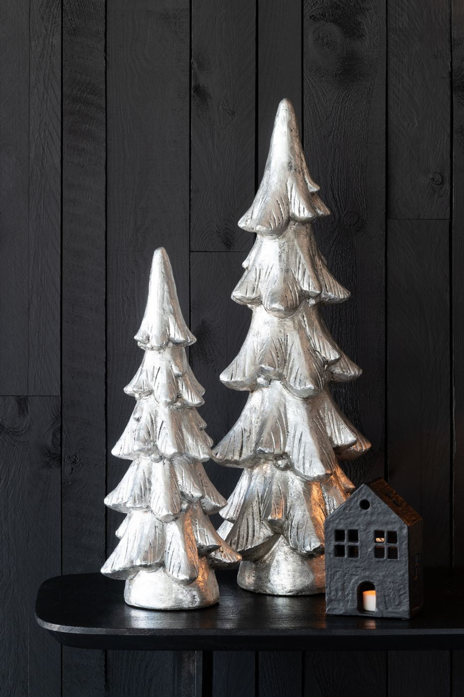 Sapin de Noël sur pied en magnésium argenté, lot de 2 J-Line
