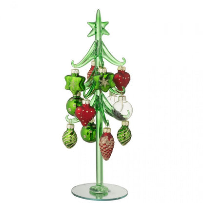 Sapin de Noël + Boules en verre vert foncé/rouge de Noël J-Line