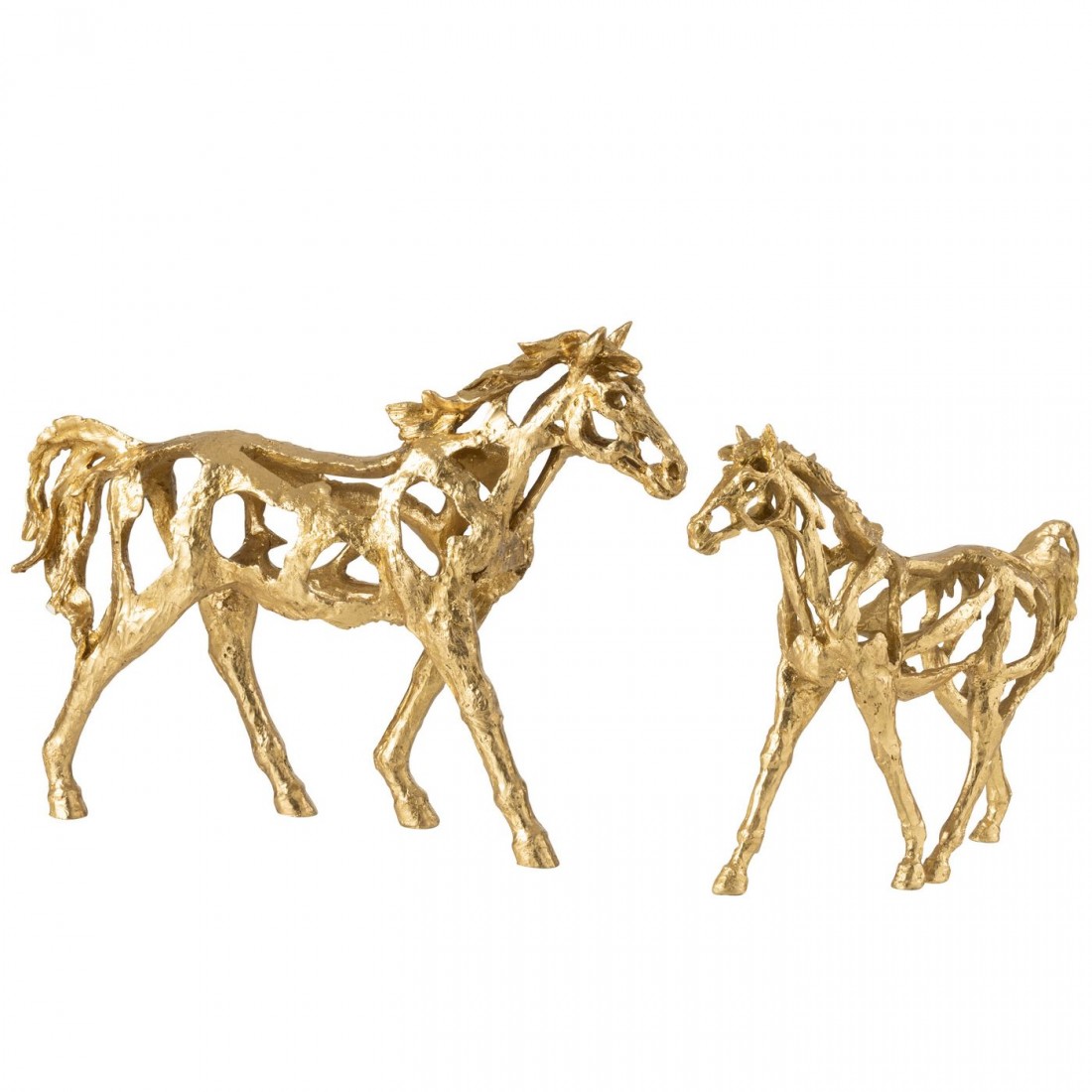 Cheval au galop en polyrésine, couleur or, grand modèle, J-Line