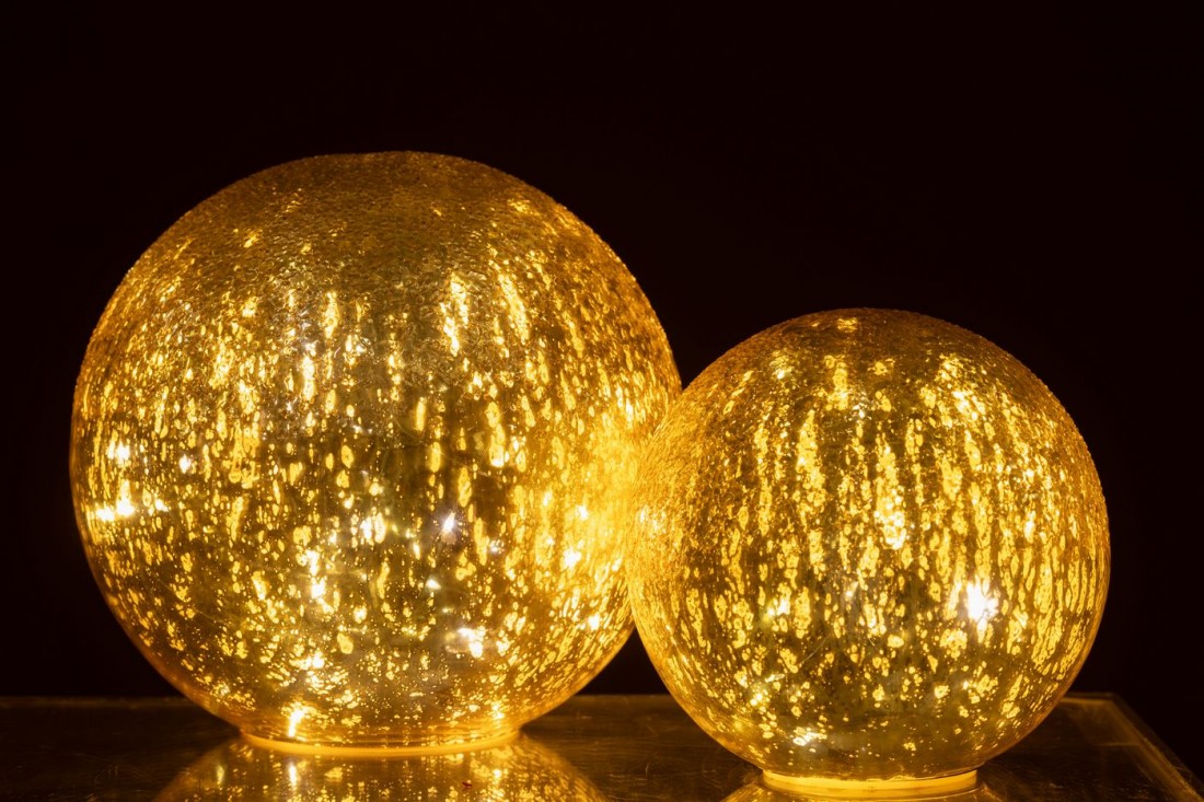 Sphère LED en verre craquelé doré, lot de 2 J-Line