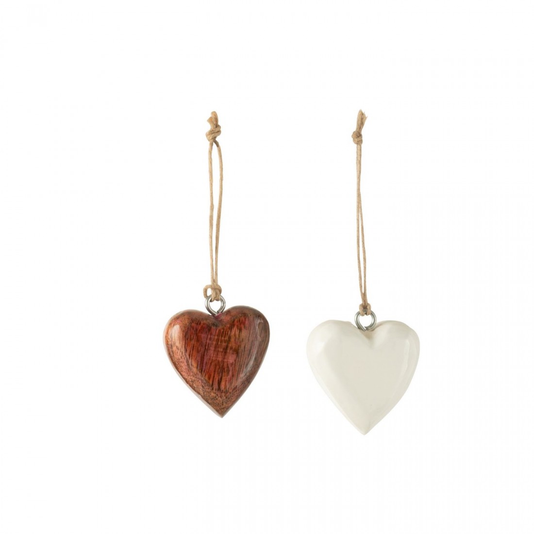 Boîte de 48 pendentifs cœur en bois de manguier blanc/rose J-Line