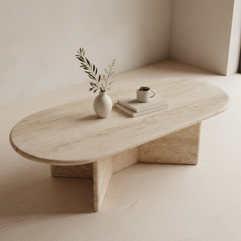 Table basse en travertin rectangulaire Raw Materials