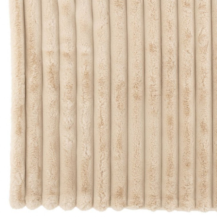 Grand plaid en polyester aspect velours côtelé beige 180 cm x 130 cm J-Line