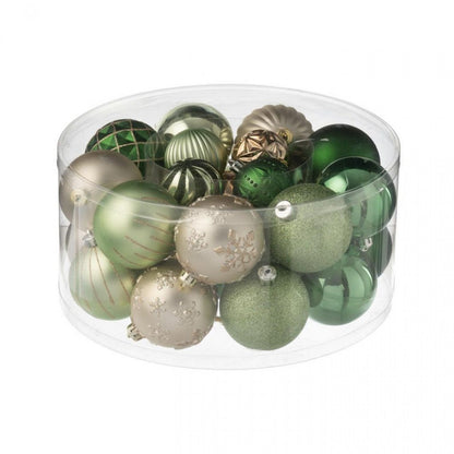 Boîte de 30 boules de Noël en plastique vert menthe/écru J-Line