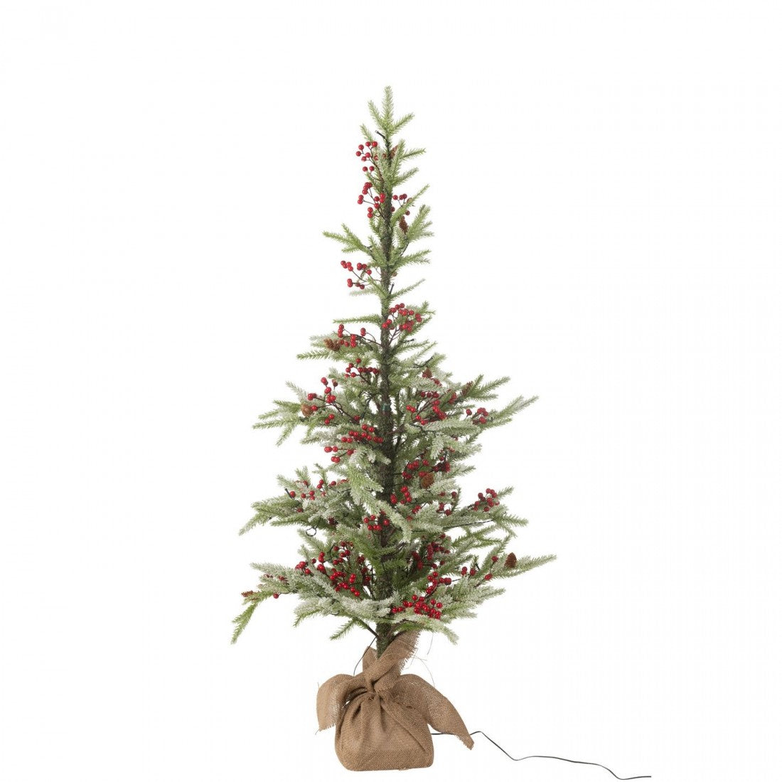 Sapin de Noël + Sac en jute + Neige artificielle LED Vert/Rouge Petit H130cm J-Line