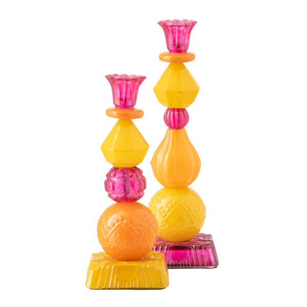 Bougeoir en verre orange/rose petit modèle J-Line