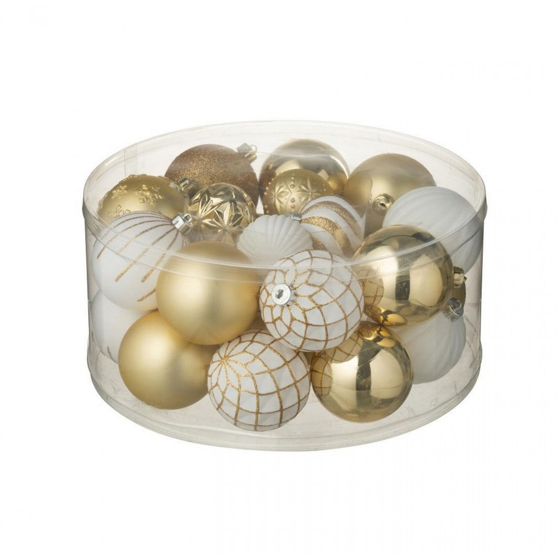 Boîte de 30 boules de Noël en plastique blanc/doré J-Line