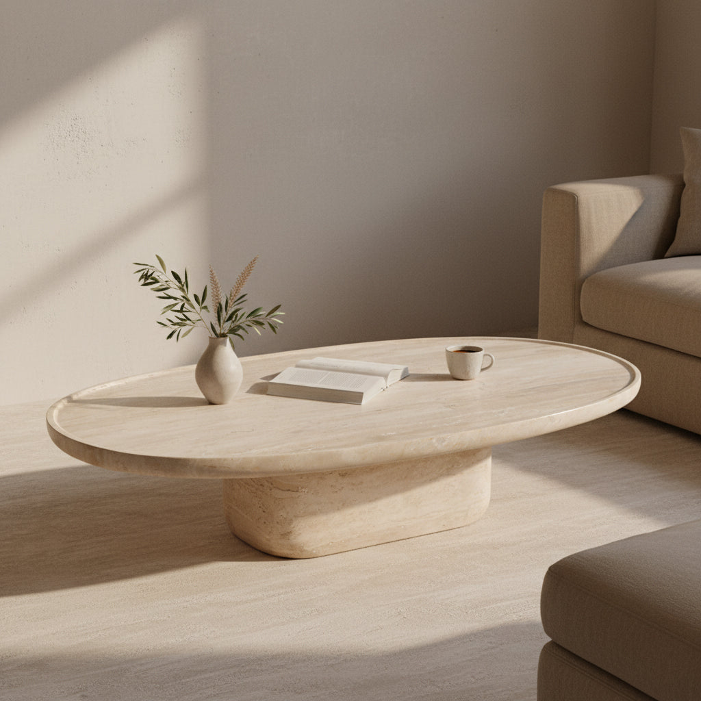 Table basse en travertin ovale Raw Materials