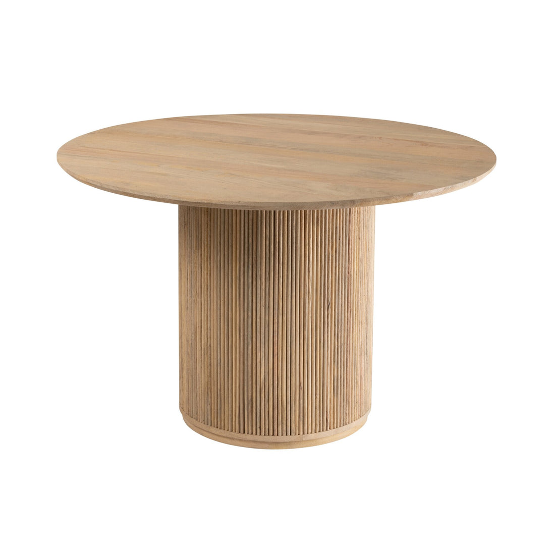 Ronde Eetkamertafel Vincent Mangohout Naturel Large van J-Line, lichte houten eettafel met cilindervoet op wit