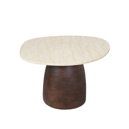 Salontafel Liv van Starfurn in bruin, organisch gevormd blad van 80cm op een ronde metalen voet