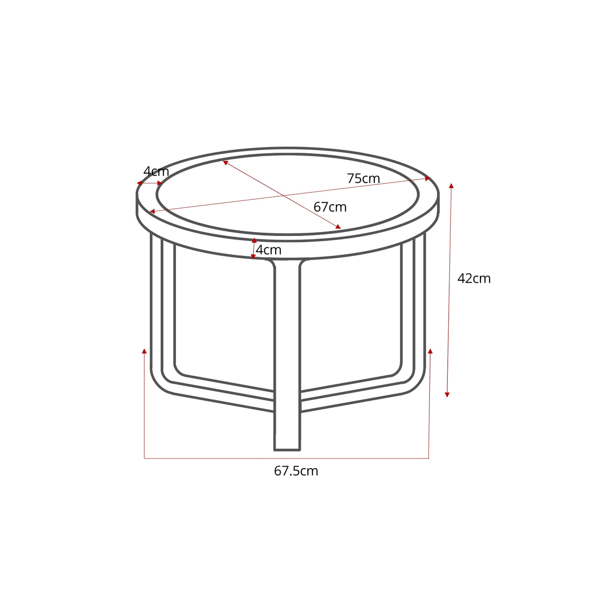 Maattekening van de Salontafel Morris Travertin Ø75cm van Starfurn