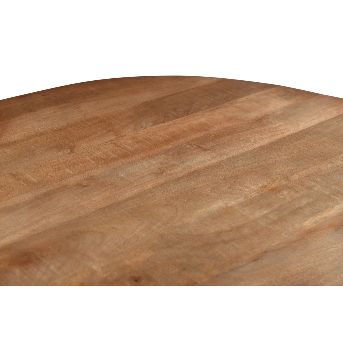 Detail van de nerf en de afgeronde rand van het massieve mangohouten blad