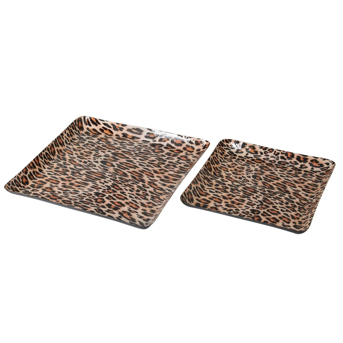 Lot de 2 plateaux Leo carrés imprimé léopard métal caramel/noir J-Line