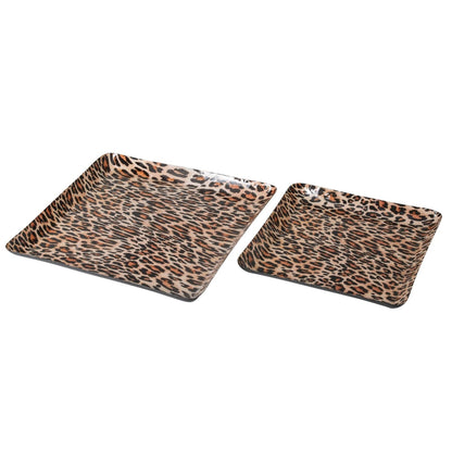Lot de 2 plateaux Leo carrés imprimé léopard métal caramel/noir J-Line