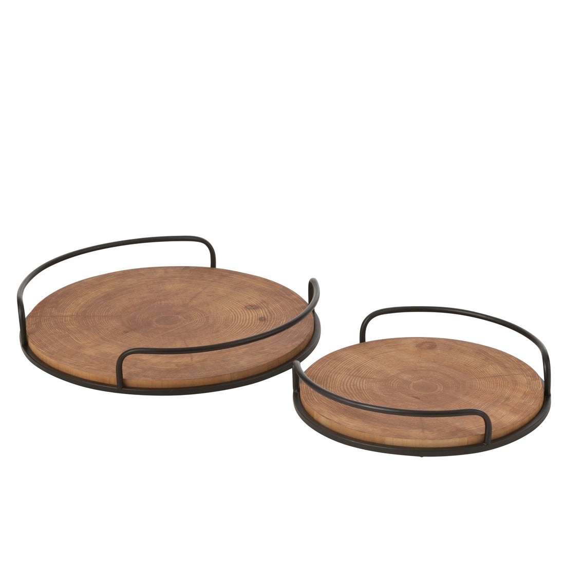 Lot de 2 plateaux ronds MDF/fer naturel/noir J-Line