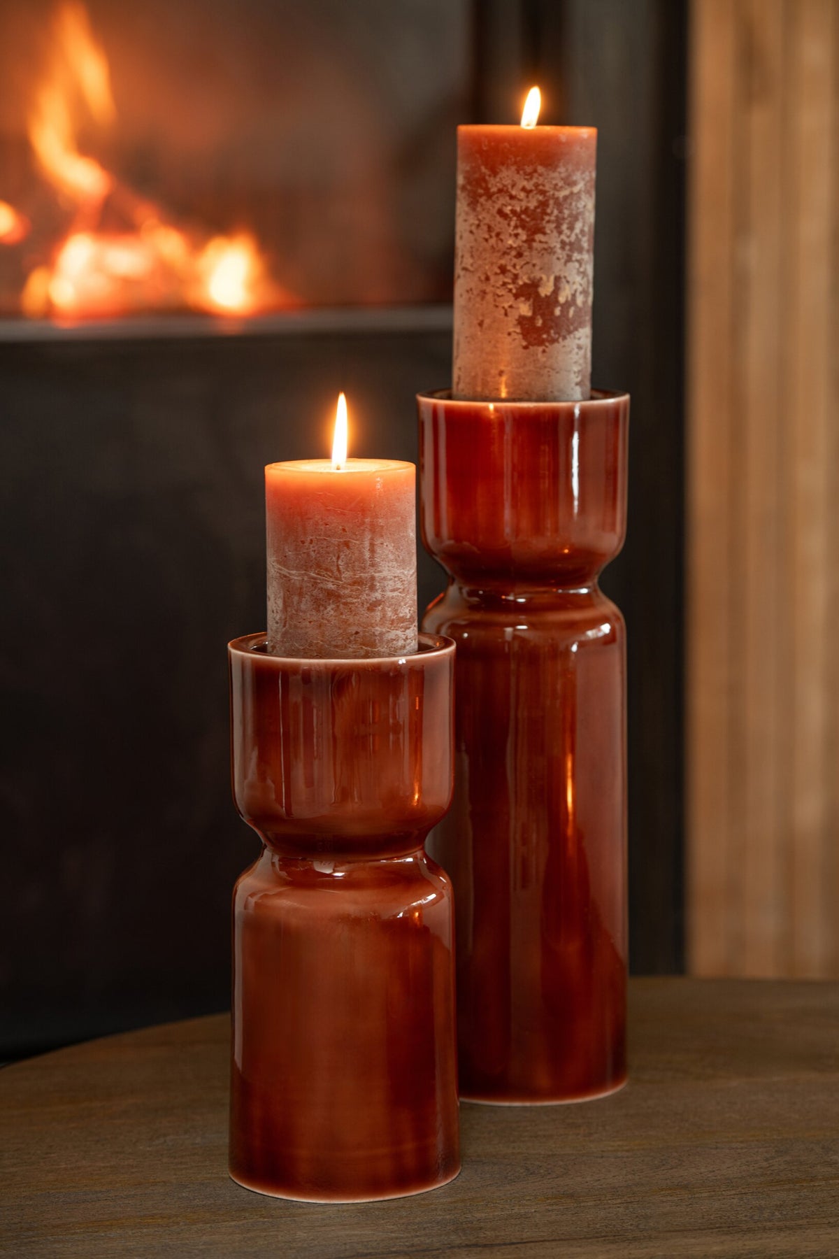 Lot de 2 bougeoirs en fer marron J-Line