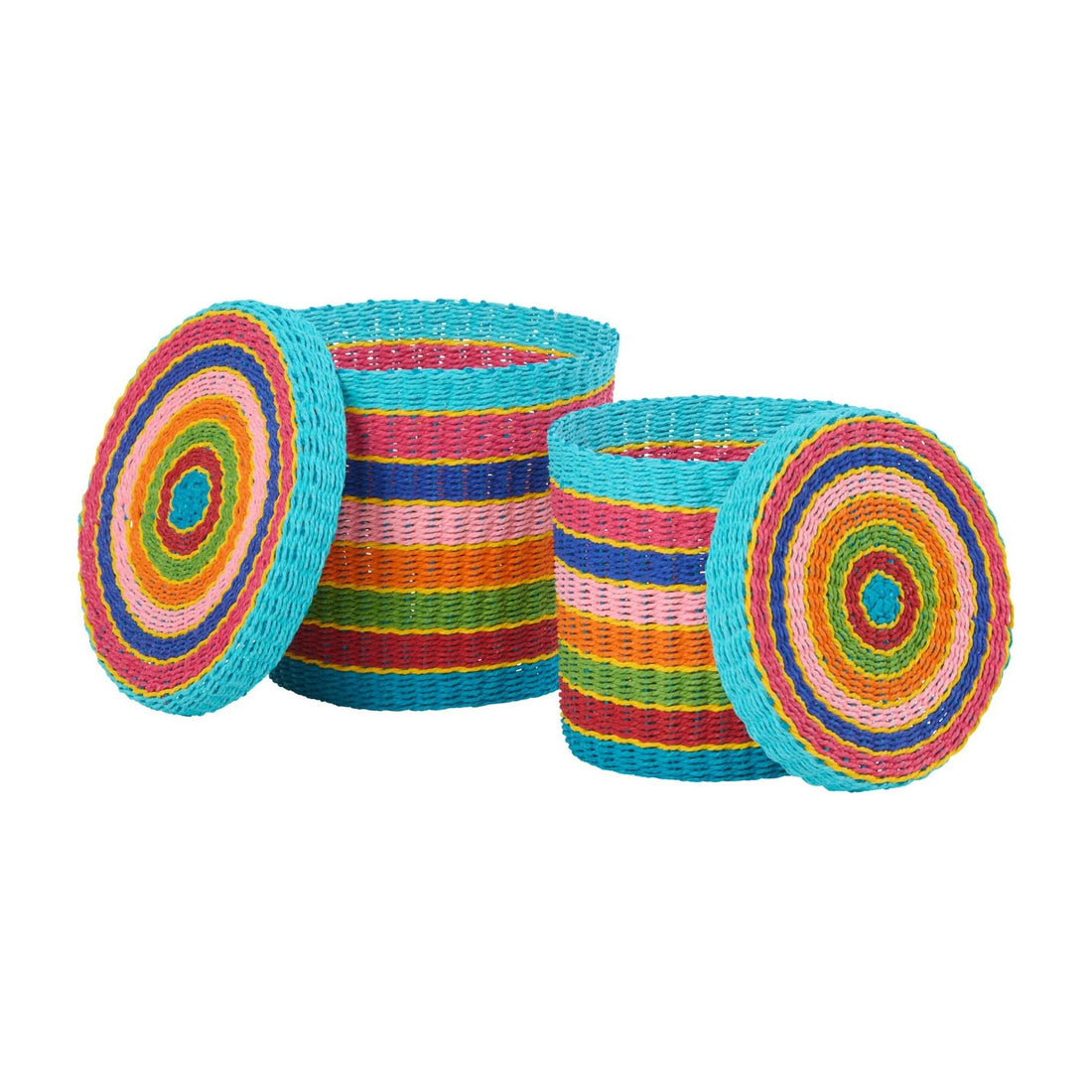 Lot de 2 paniers + couvercles en papier rayé multicolores J-Line