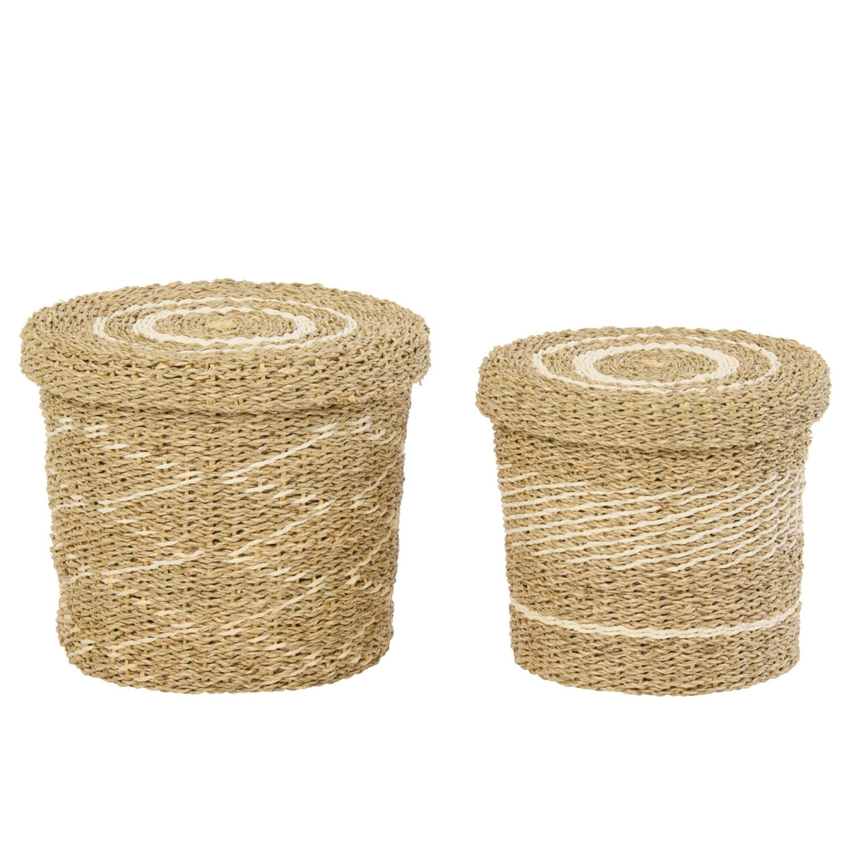 Lot de 2 paniers + couvercles en papier rayé blanc/naturel J-Line