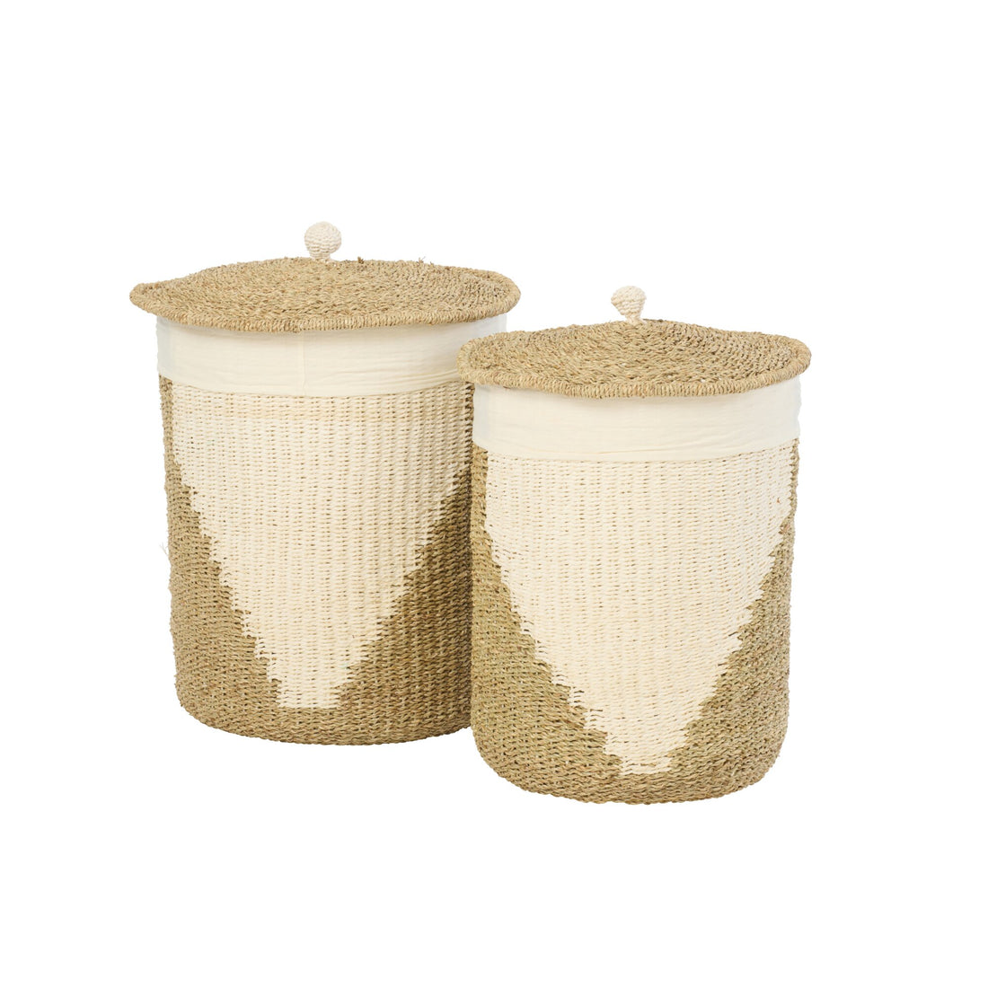 Lot de 2 paniers + couvercles en papier blanc/naturel J-Line