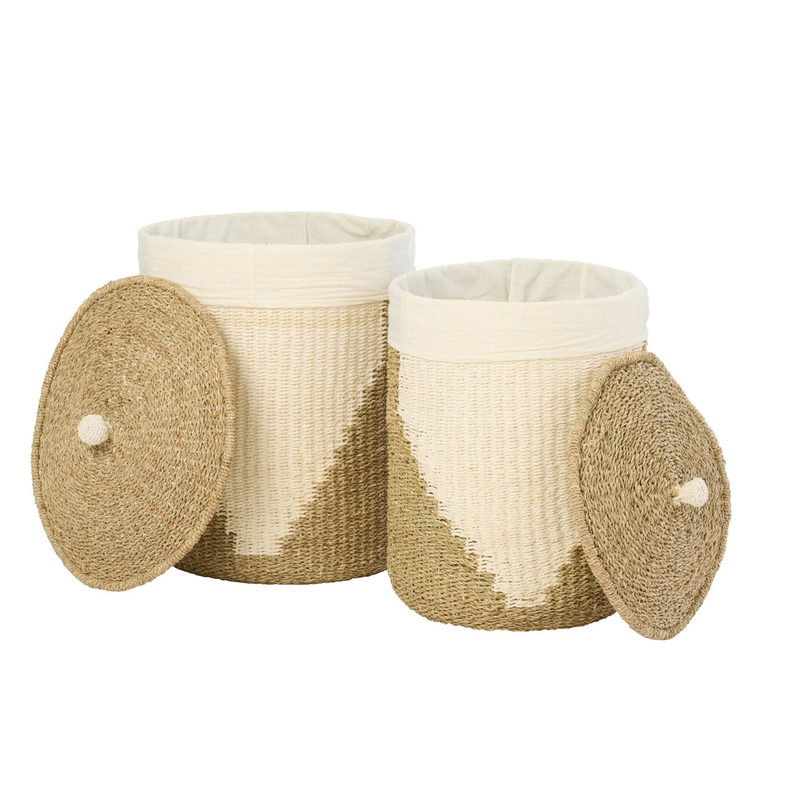 Lot de 2 paniers + couvercles en papier blanc/naturel J-Line