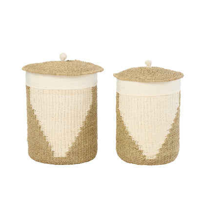Lot de 2 paniers + couvercles en papier blanc/naturel J-Line