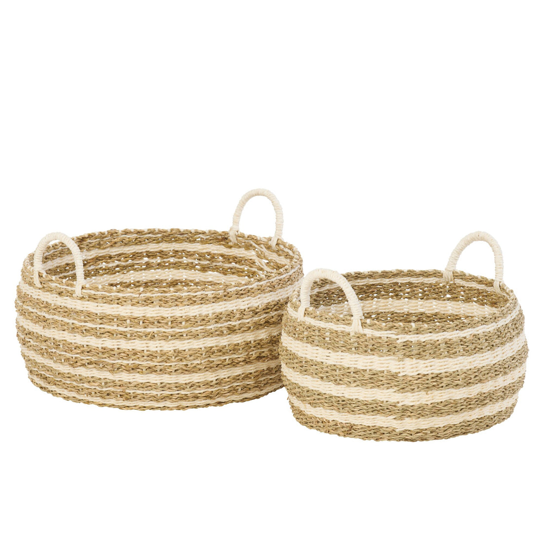 Lot de 2 Paniers en Papier Rayé Blanc/Naturel J-Line