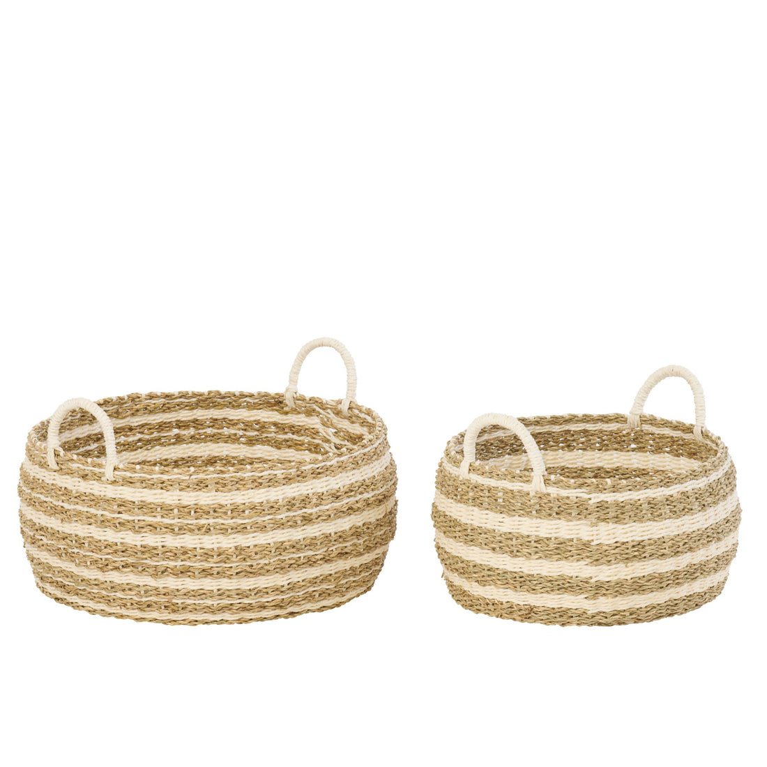 Lot de 2 Paniers en Papier Rayé Blanc/Naturel J-Line