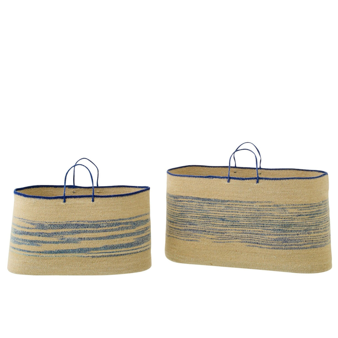 Lot de 2 Paniers Avec Poignée Rayés en Jute Naturel/Bleu J-Line