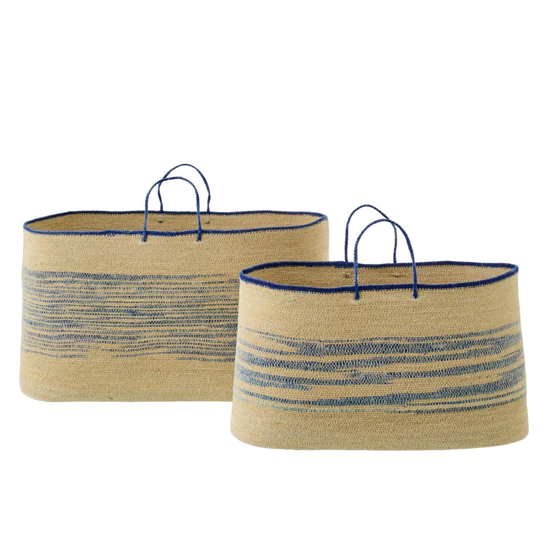 Lot de 2 Paniers Avec Poignée Rayés en Jute Naturel/Bleu J-Line