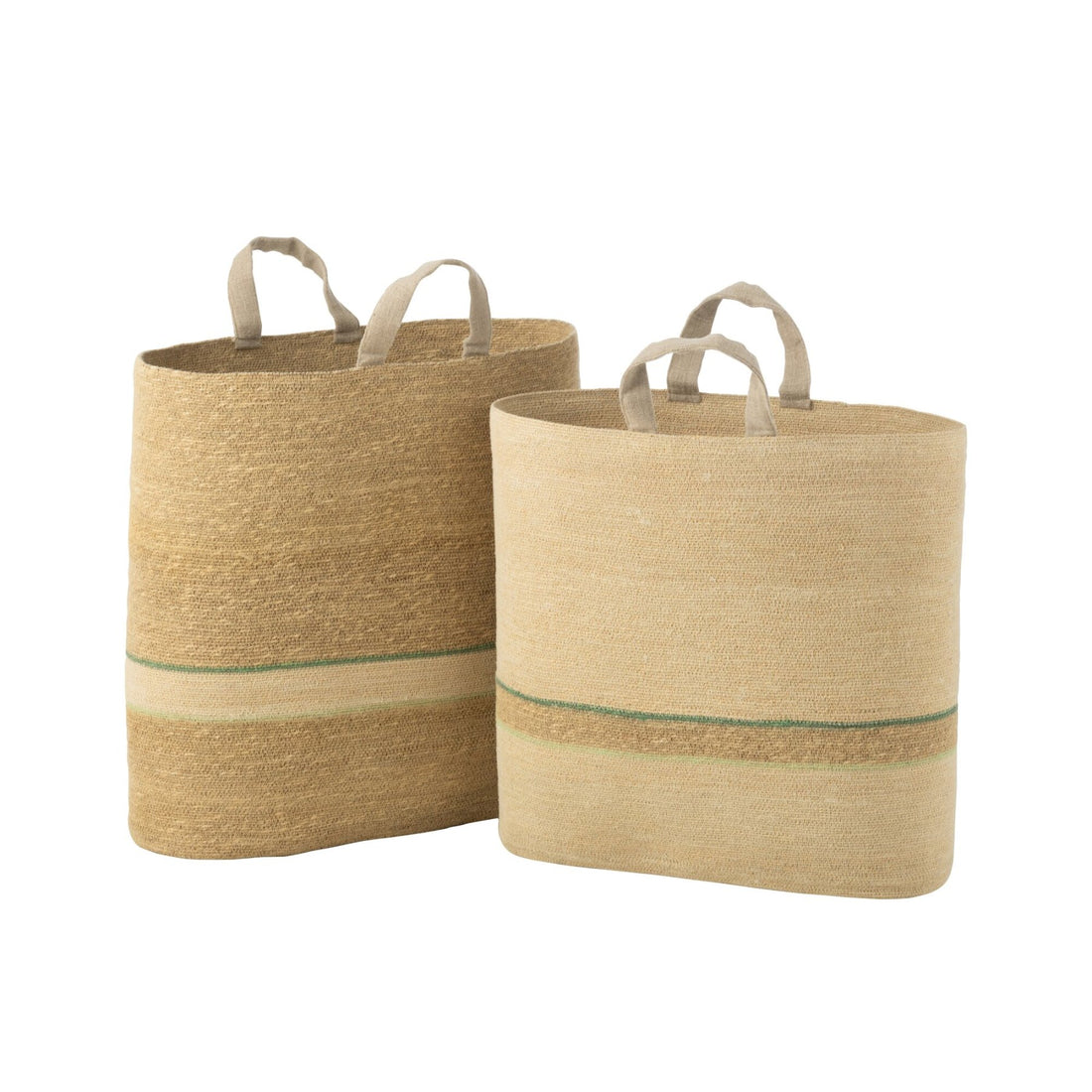 Lot de 2 Paniers Rayures+Poignée Naturel/Vert J-Line