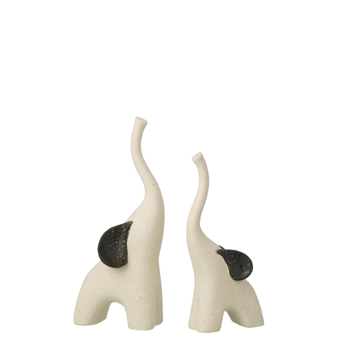 Lot de 2 Éléphant en grès moderne blanc cassé/noir J-Line