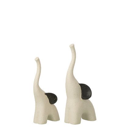 Lot de 2 Éléphant en grès moderne blanc cassé/noir J-Line