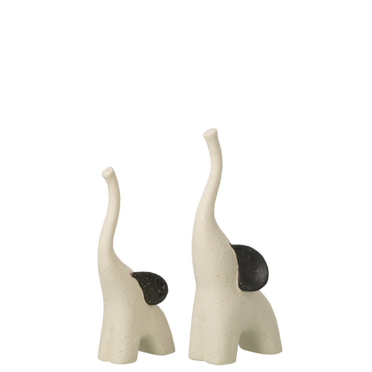 Lot de 2 Éléphant en grès moderne blanc cassé/noir J-Line