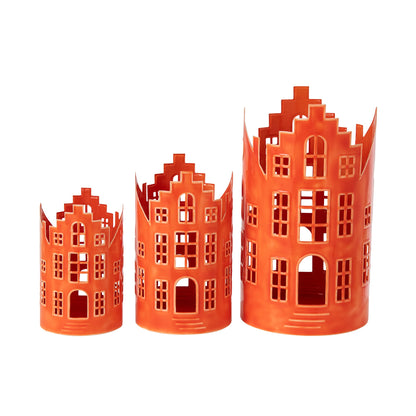 Lot de 3 lanternes maison en fer orange J-Line