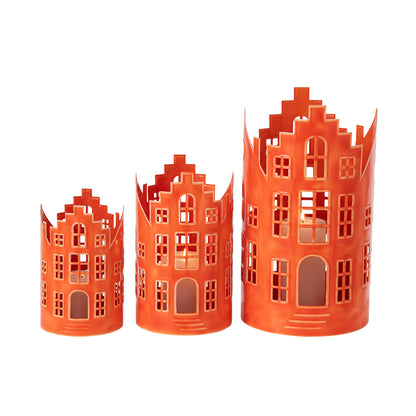 Lot de 3 lanternes maison en fer orange J-Line