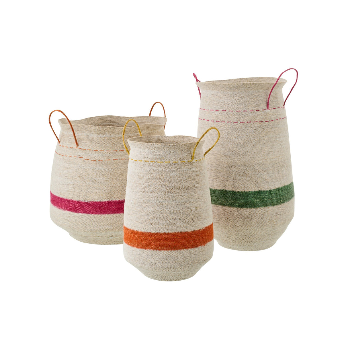 Lot de 3 Paniers Avec Poignée Rayés Herbe de la Pampa Multicolore J-Line